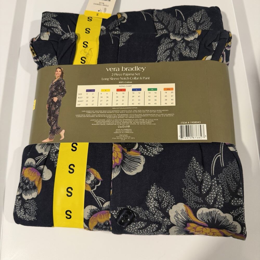Vera Bradley Womens 100% cotton 2-piece Iconic print PJ Pajama Set Sz Small NEW - Picture 2 of 3
